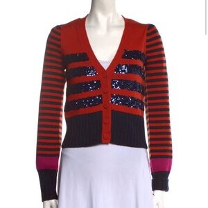 Marc Jacobs Red and Black Striped Cardigan with Sequin Accents